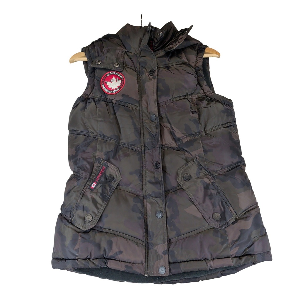 Canada Weather Gear Womens Camo Puffer Vest Fleece Lined Hooded Small OLCW698